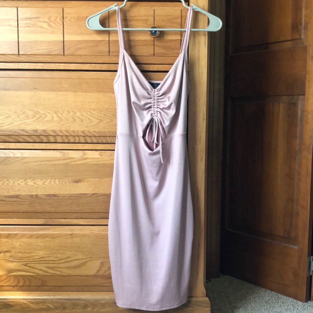Pink Bodycon Ribbed Dress with Cut Out
